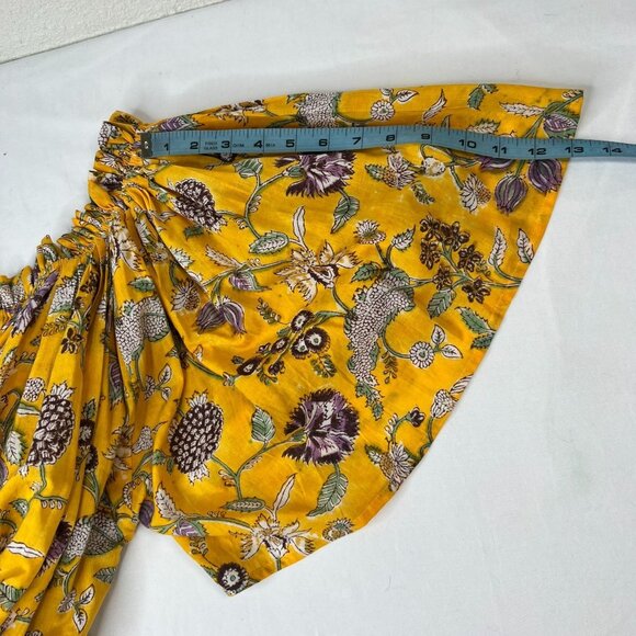 Floral Block Print Blouse Off Shoulder peasant Boho Yellow M/L - Picture 5 of 7